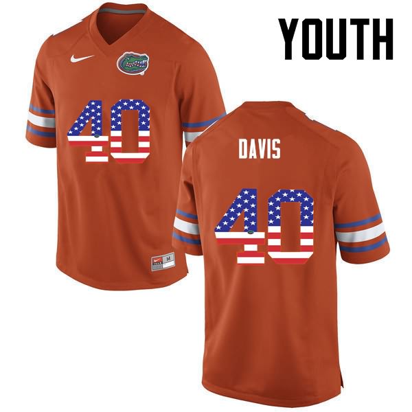 Youth NCAA Florida Gators Jarrad Davis #40 Stitched Authentic USA Flag Fashion Nike Orange College Football Jersey ZQF5465IQ